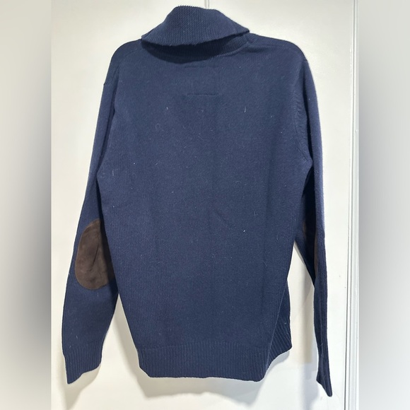Jack Wills Men’s Wool XL Navy Blue Shawl Collar Pullover Sweater W/ Elbow Patch. - Picture 3 of 11
